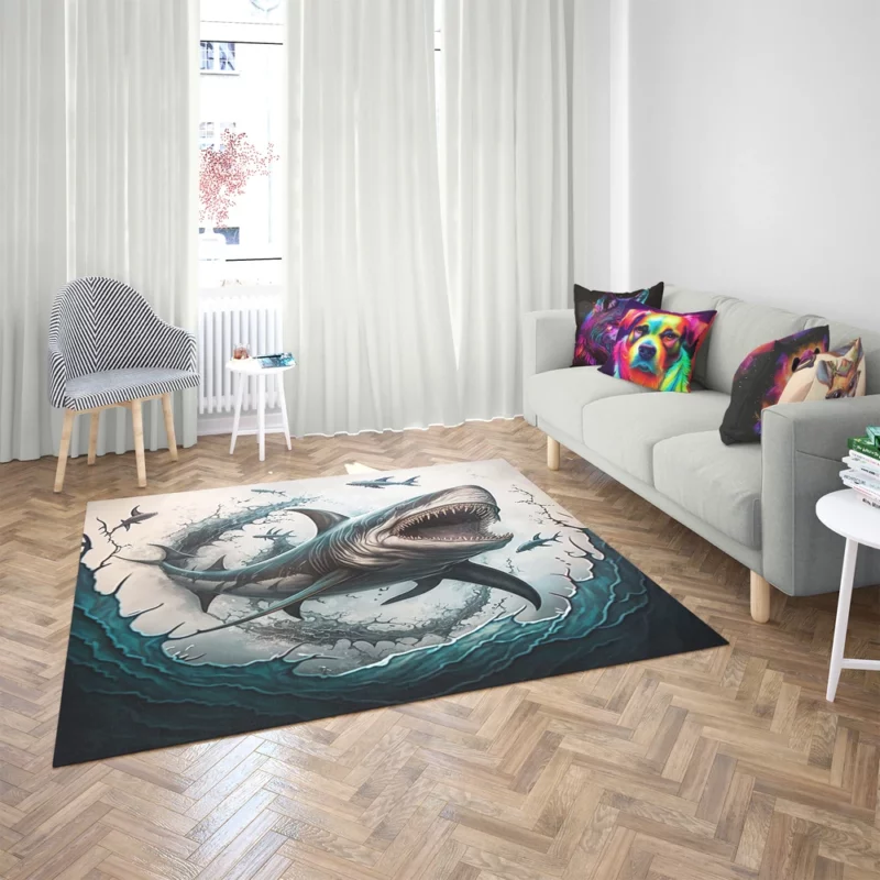 Shark with Open Mouth in Ocean Rug 2