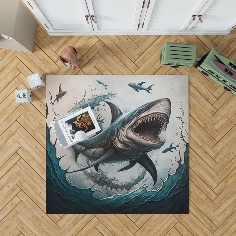 Shark with Open Mouth in Ocean Rug