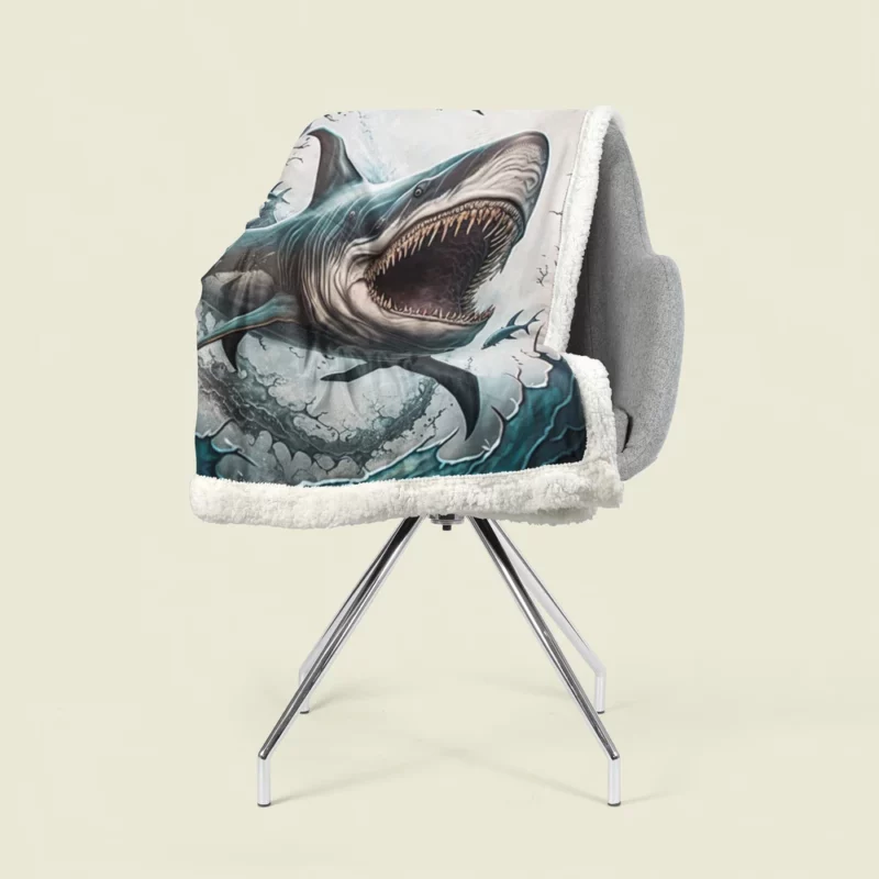 Shark with Open Mouth in Ocean Sherpa Fleece Blanket 1