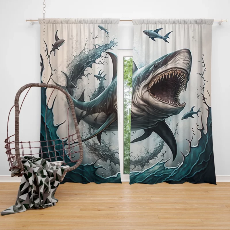 Shark with Open Mouth in Ocean Window Curtain