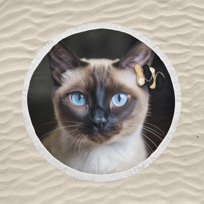 Siamese Cat AI Generation Round Beach Towel