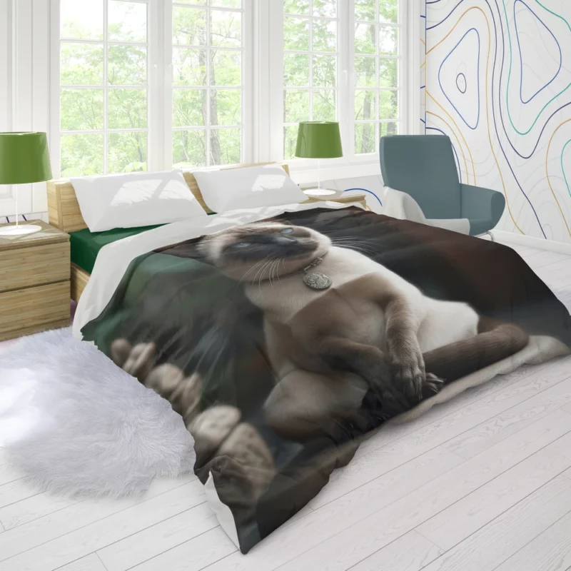 Siamese Cat Meditating Duvet Cover