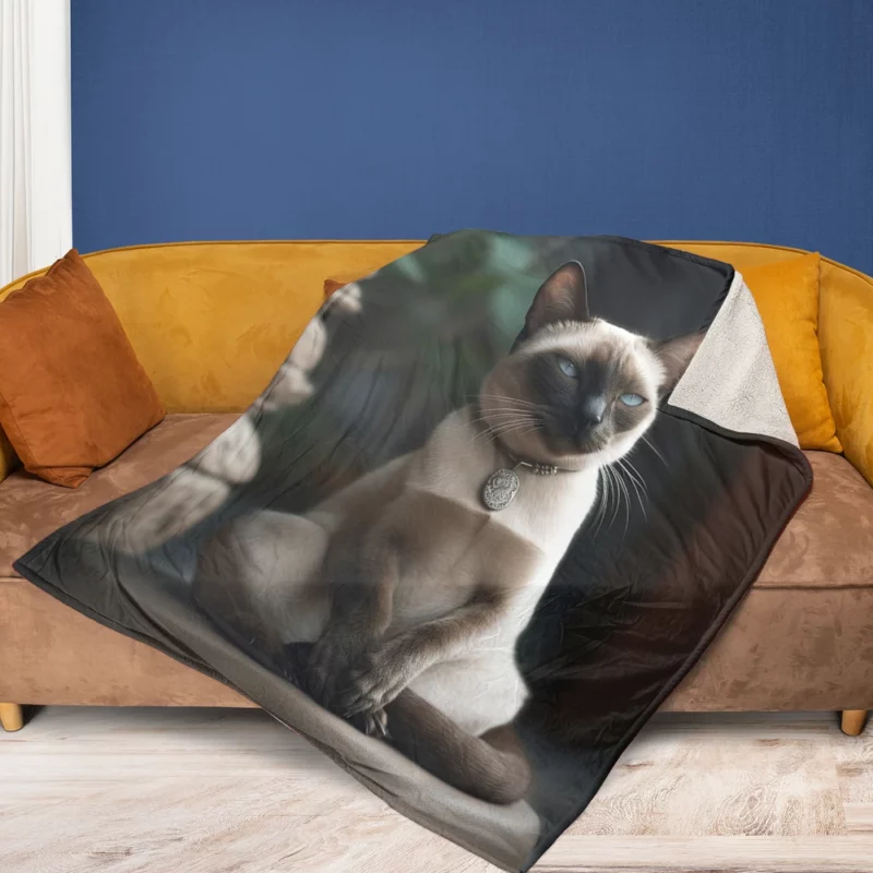 Siamese Cat Meditating Fleece Blanket 1