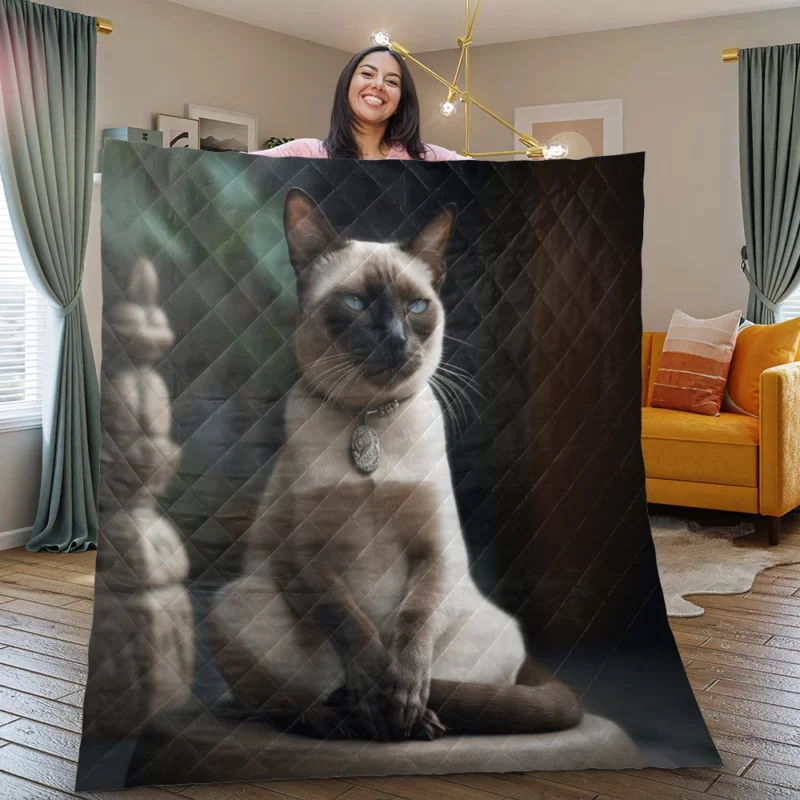 Siamese Cat Meditating Quilt Blanket