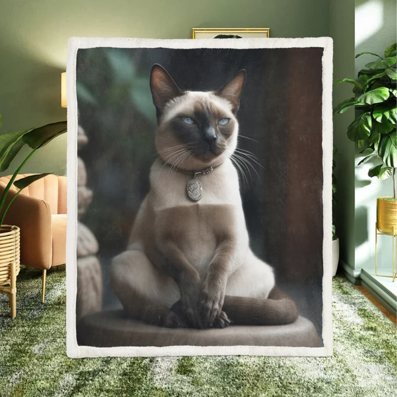 Siamese Cat Meditating Sherpa Fleece Blanket