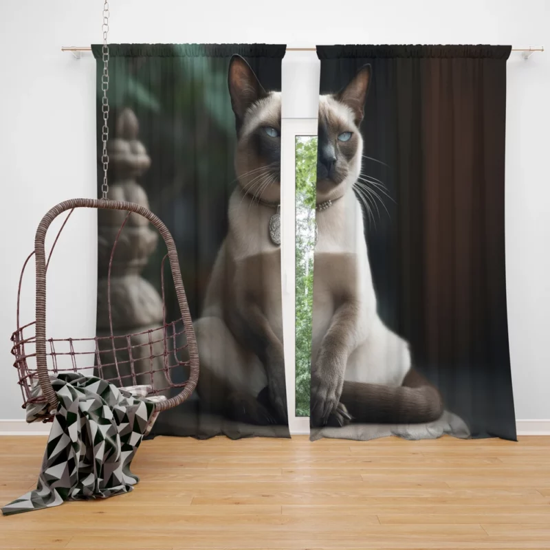 Siamese Cat Meditating Window Curtain