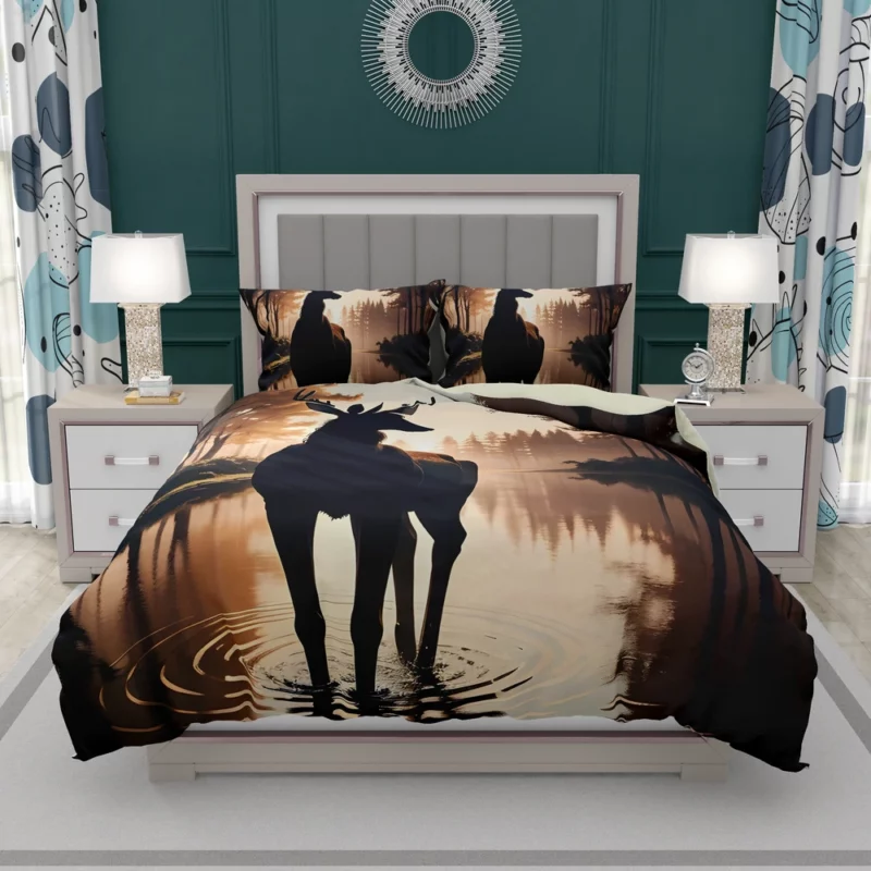 Silhouette by the Stream A Deer at Dusk Bedding Set 2