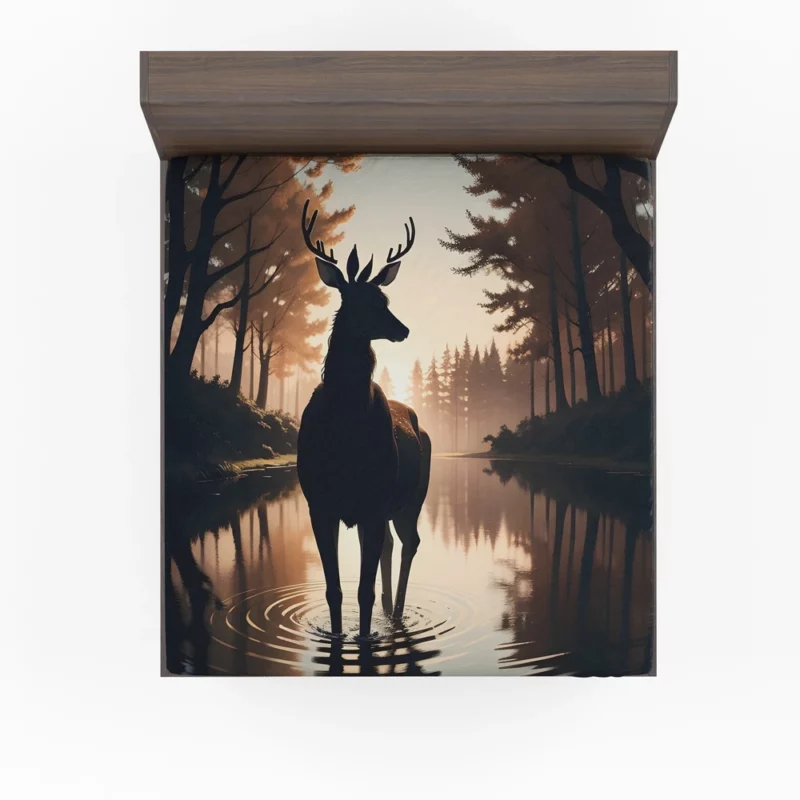 Silhouette by the Stream A Deer at Dusk Fitted Sheet