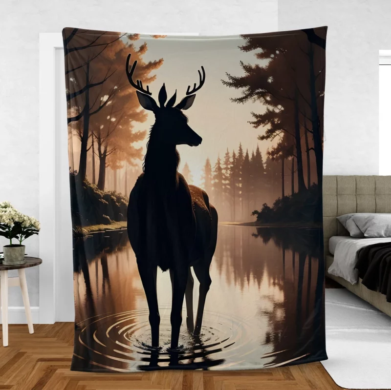 Silhouette by the Stream A Deer at Dusk Fleece Blanket