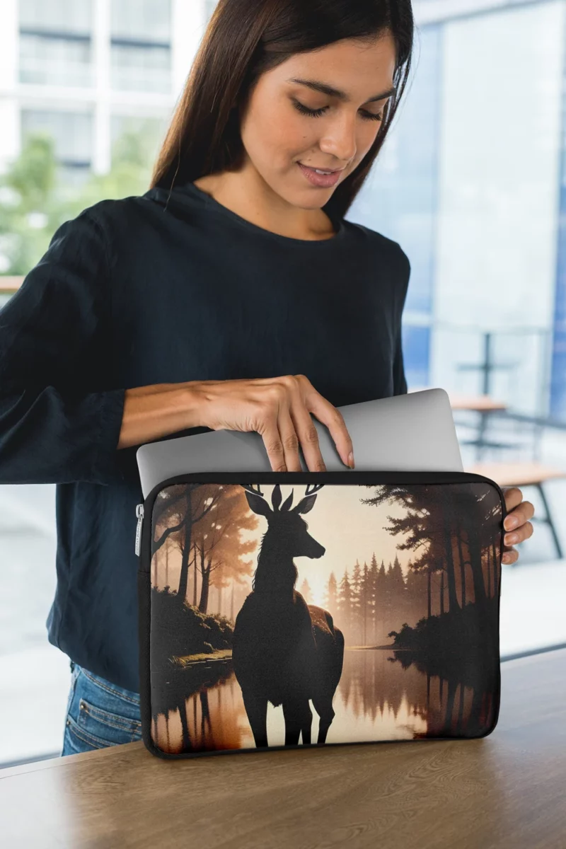 Silhouette by the Stream A Deer at Dusk Laptop Sleeve 1