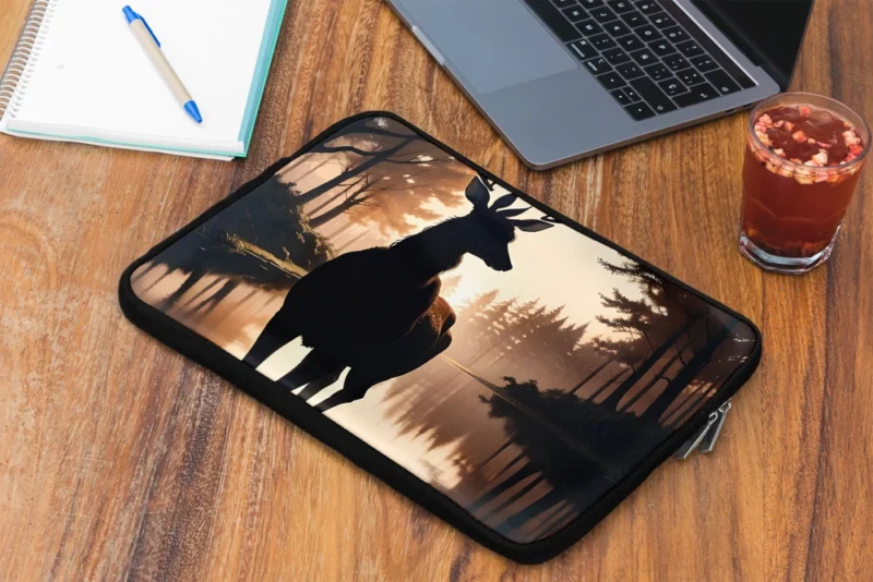 Silhouette by the Stream A Deer at Dusk Laptop Sleeve 2