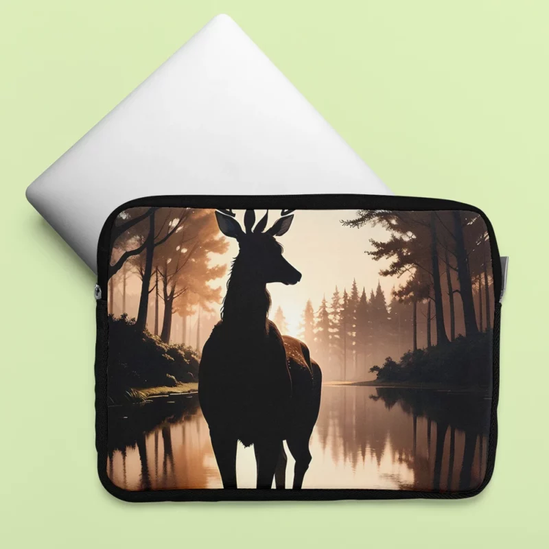 Silhouette by the Stream A Deer at Dusk Laptop Sleeve