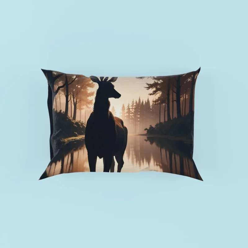 Silhouette by the Stream A Deer at Dusk Pillow Case