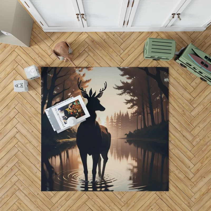 Silhouette by the Stream A Deer at Dusk Rug