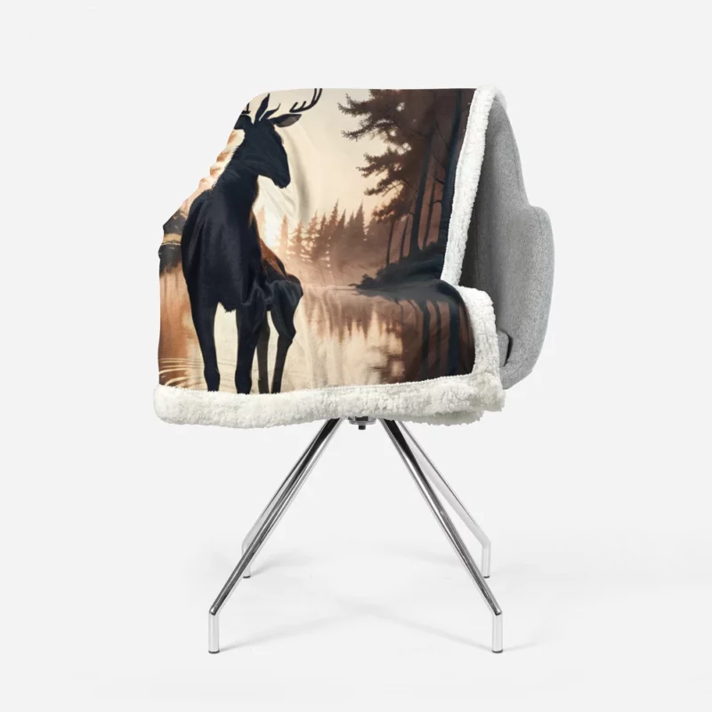 Silhouette by the Stream A Deer at Dusk Sherpa Fleece Blanket 1