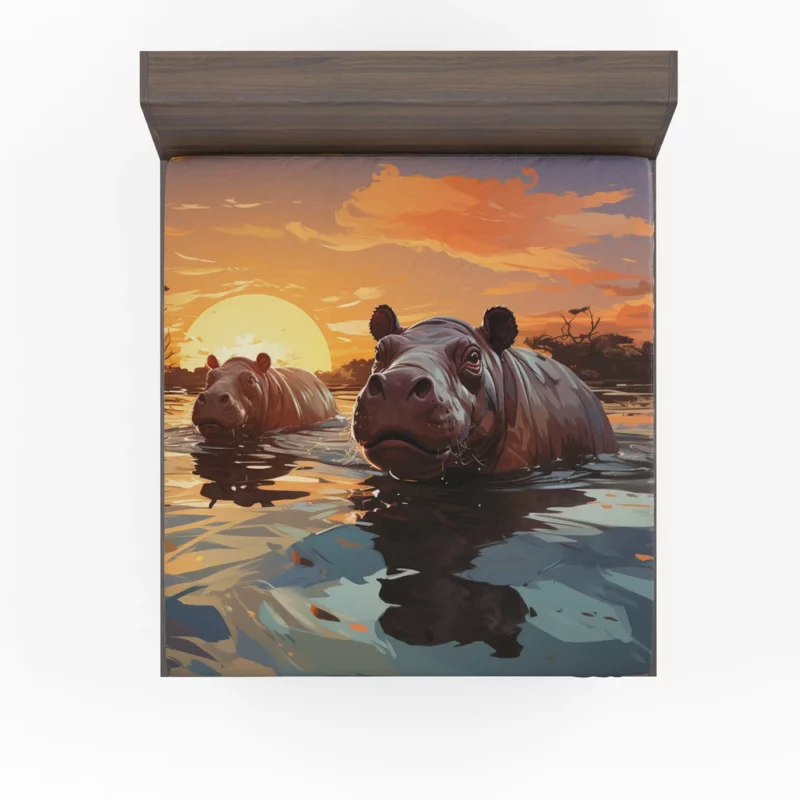 Silhouetted Hippos at Sunset Fitted Sheet