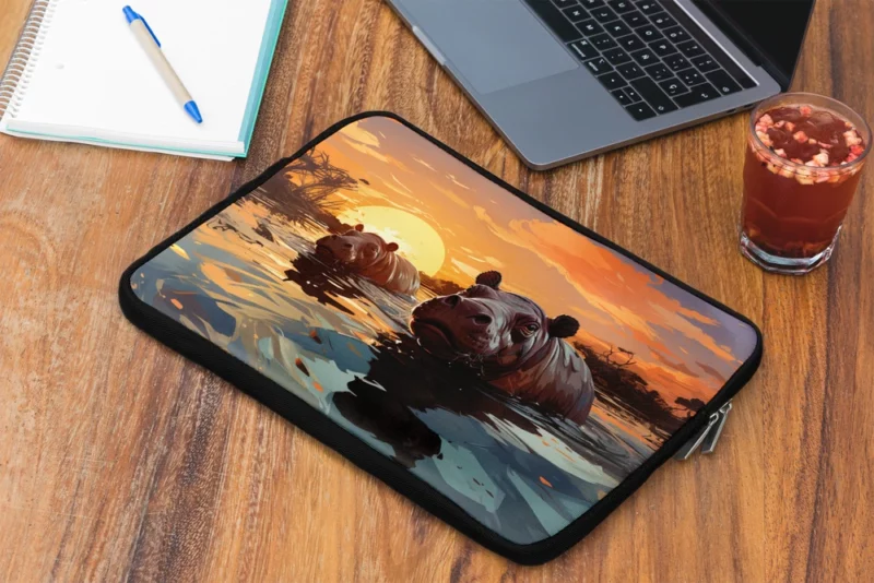 Silhouetted Hippos at Sunset Laptop Sleeve 2