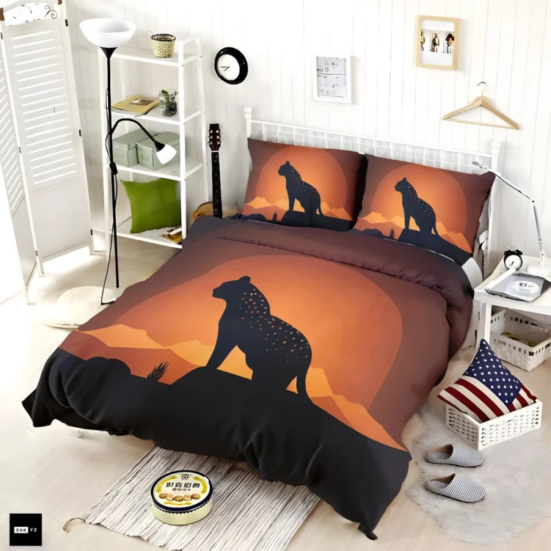 Silhouetted Leopard Sunset Bedding Set