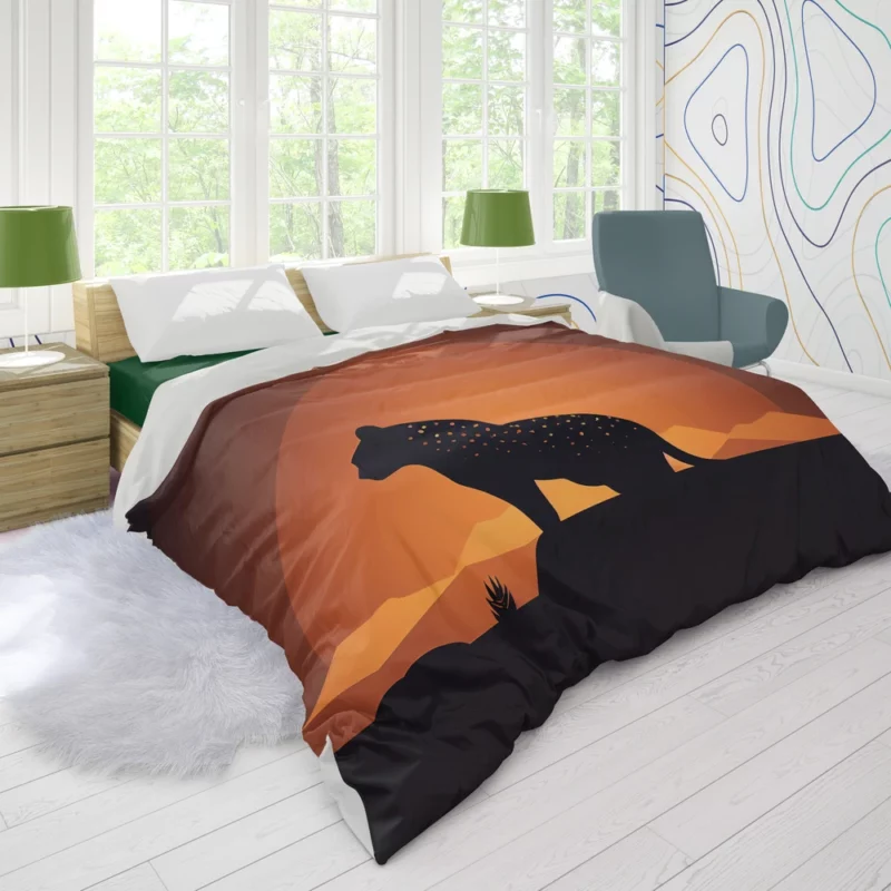 Silhouetted Leopard Sunset Duvet Cover