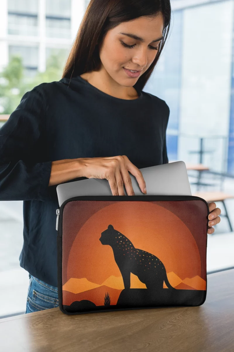 Silhouetted Leopard Sunset Laptop Sleeve 1