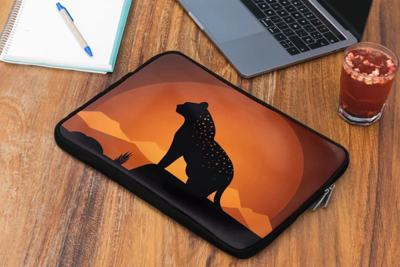 Silhouetted Leopard Sunset Laptop Sleeve 2