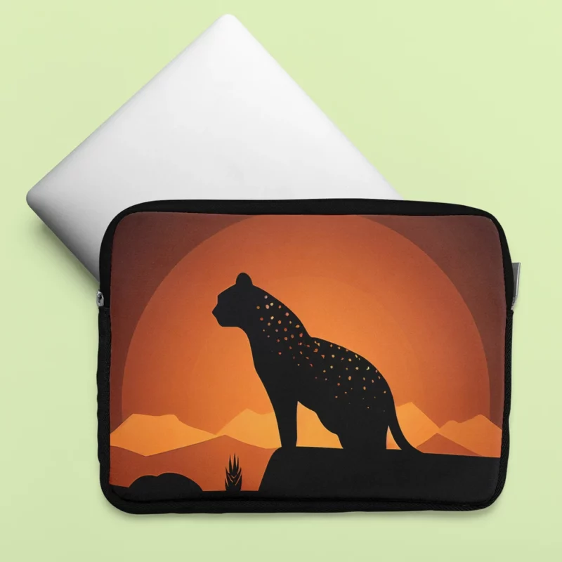 Silhouetted Leopard Sunset Laptop Sleeve