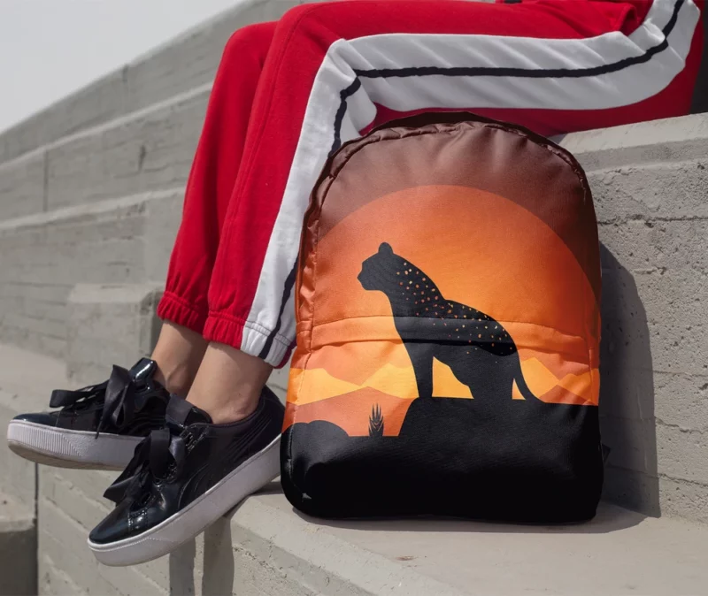 Silhouetted Leopard Sunset Minimalist Backpack 1