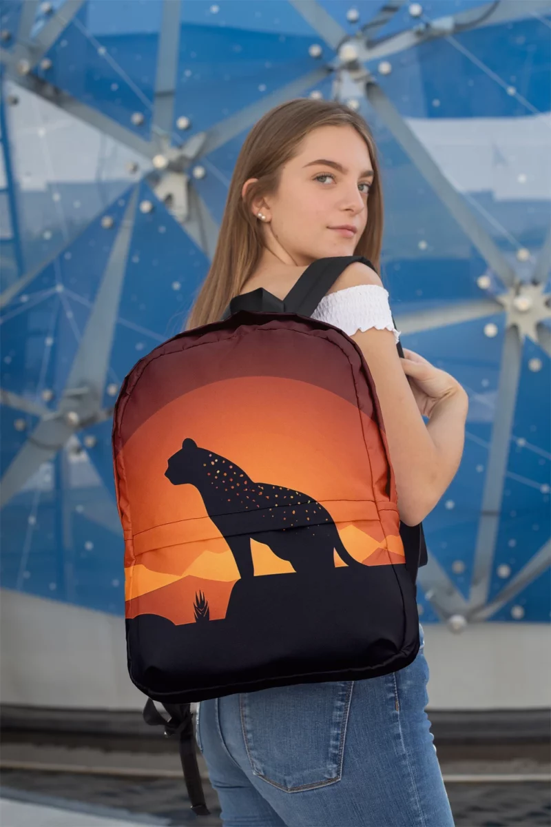 Silhouetted Leopard Sunset Minimalist Backpack 2