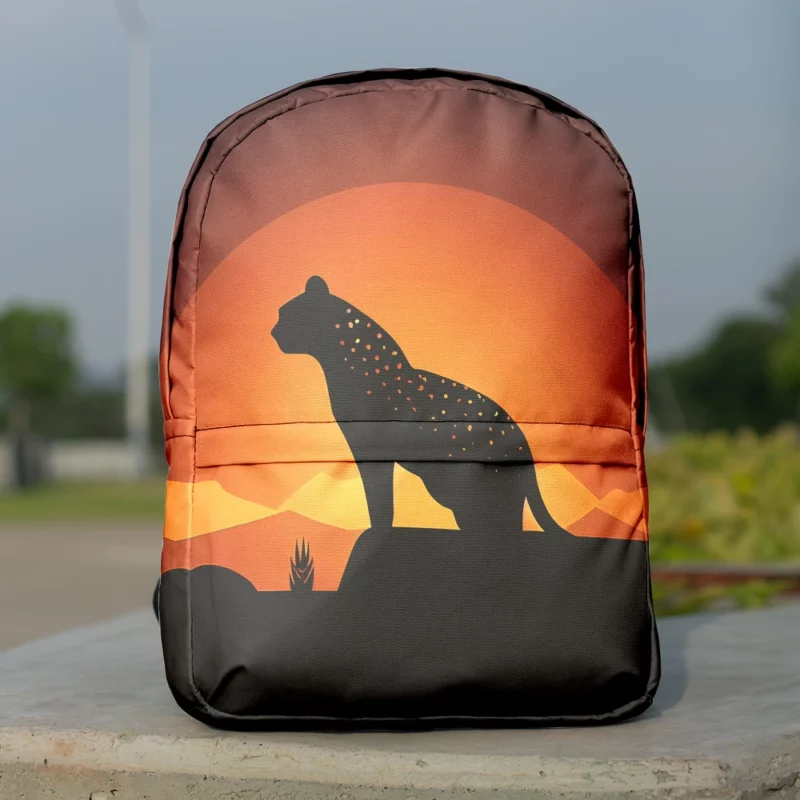 Silhouetted Leopard Sunset Minimalist Backpack