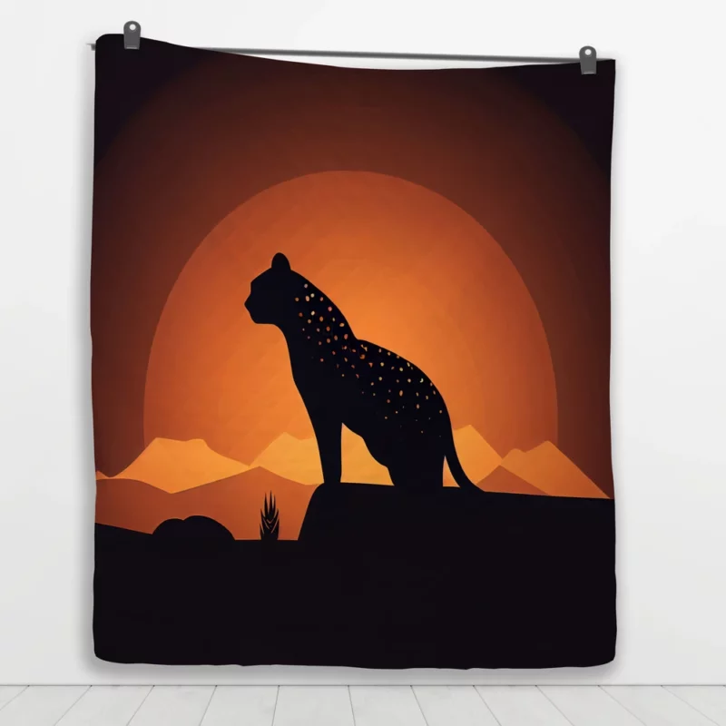 Silhouetted Leopard Sunset Quilt Blanket 1