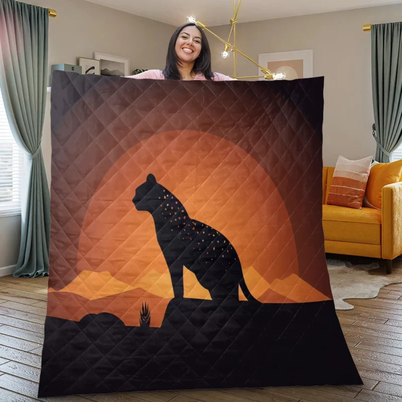 Silhouetted Leopard Sunset Quilt Blanket