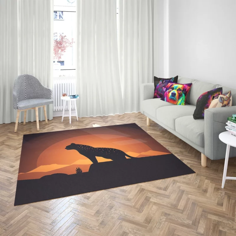 Silhouetted Leopard Sunset Rug 2