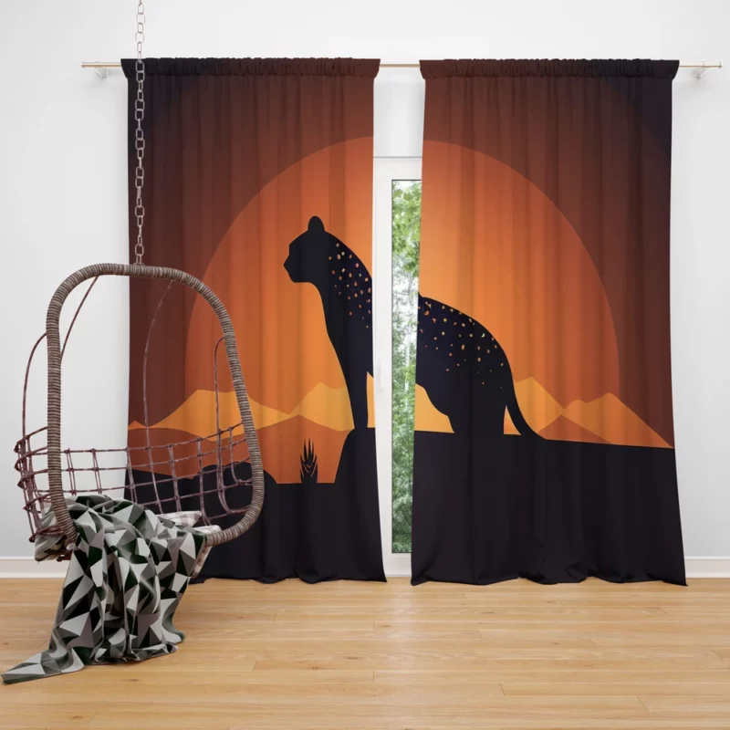 Silhouetted Leopard Sunset Window Curtain