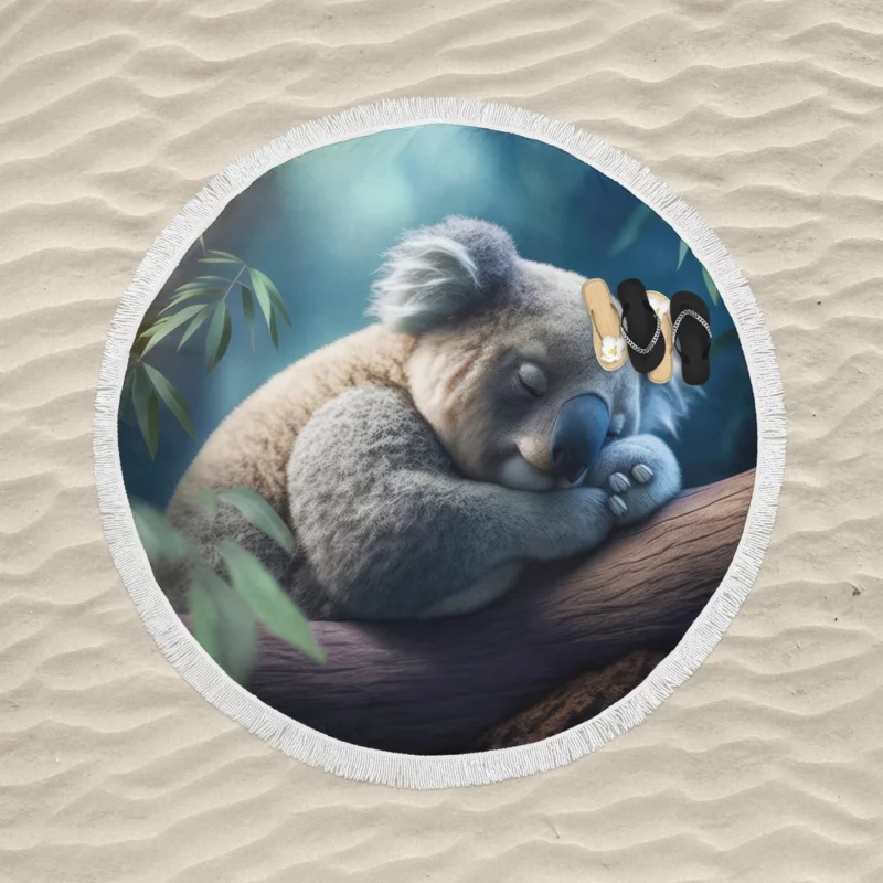 Sleeping Koala Close-Up Round Beach Towel