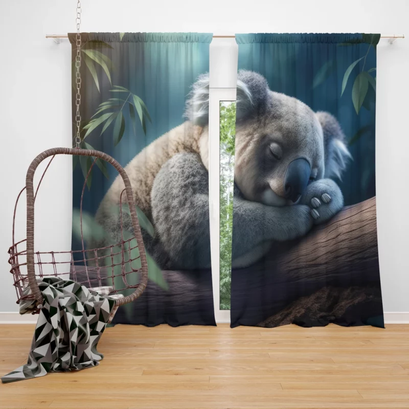 Sleeping Koala Close-Up Window Curtain