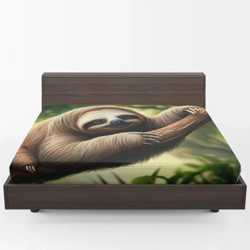 Sloth Lounging on a Branch Fitted Sheet 1