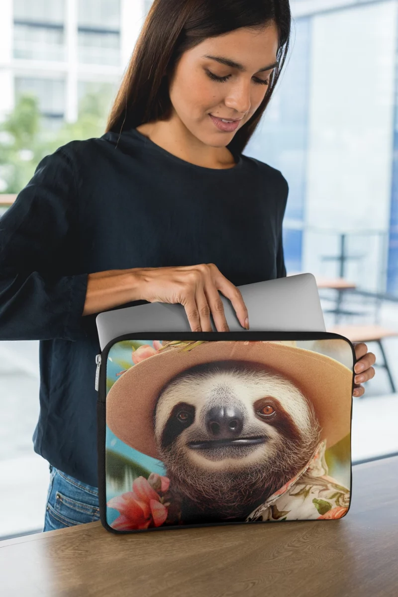 Sloth in Tropical Paradise with Blooming Flowers Laptop Sleeve 1