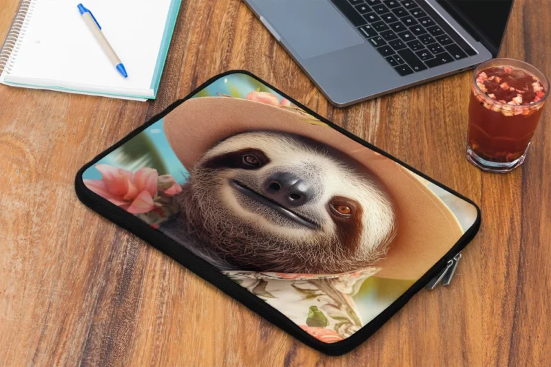 Sloth in Tropical Paradise with Blooming Flowers Laptop Sleeve 2