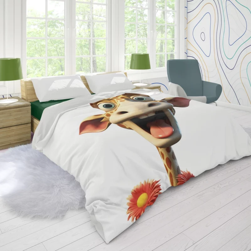 Smiling Giraffe With Flower Duvet Cover