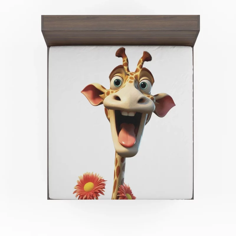 Smiling Giraffe With Flower Fitted Sheet