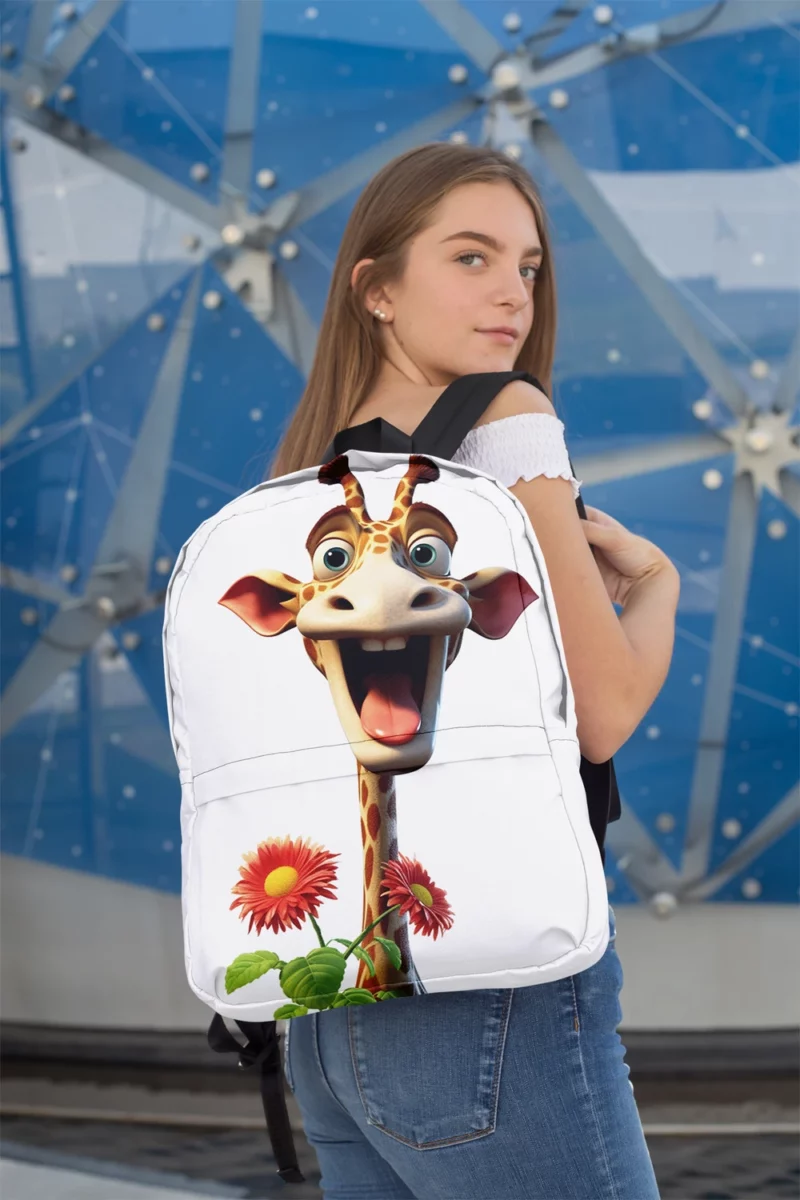 Smiling Giraffe With Flower Minimalist Backpack 2