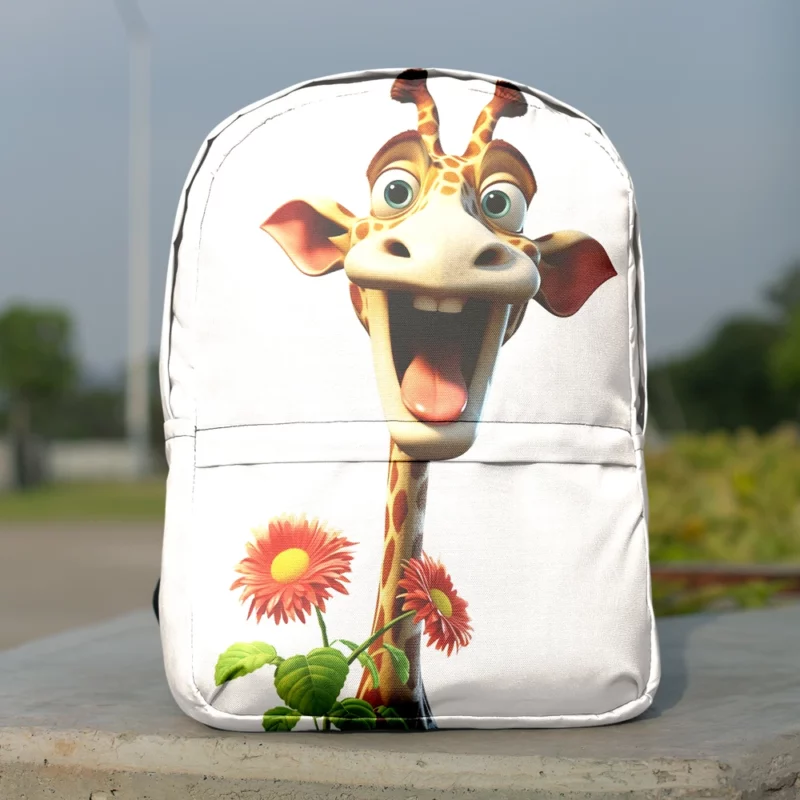 Smiling Giraffe With Flower Minimalist Backpack