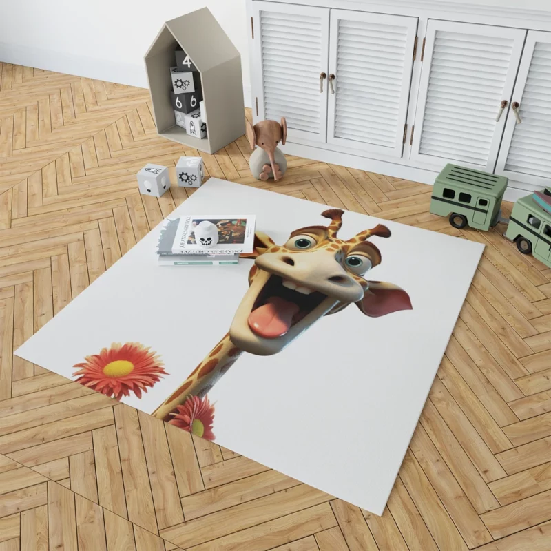 Smiling Giraffe With Flower Rug 1