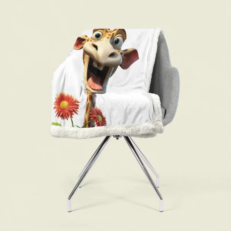 Smiling Giraffe With Flower Sherpa Fleece Blanket 1