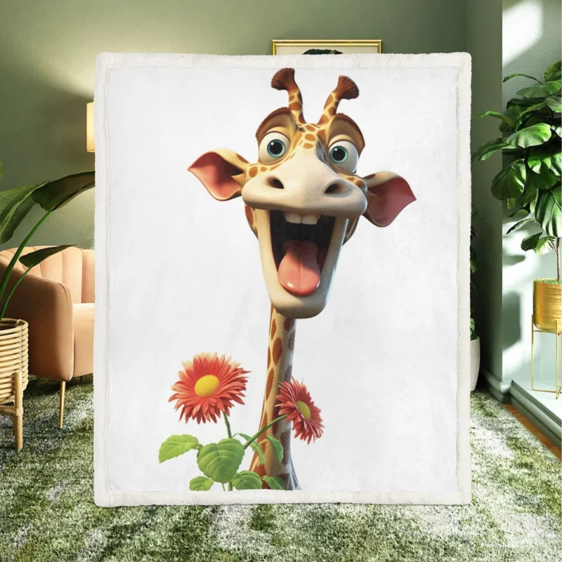 Smiling Giraffe With Flower Sherpa Fleece Blanket