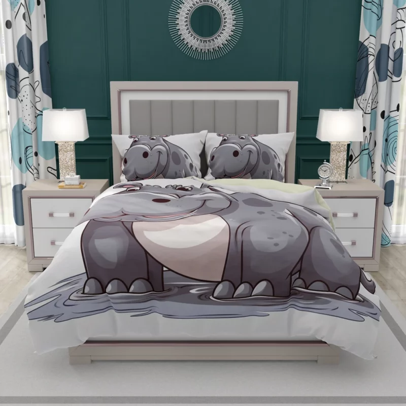 Smiling Hippo in the Water Bedding Set 2