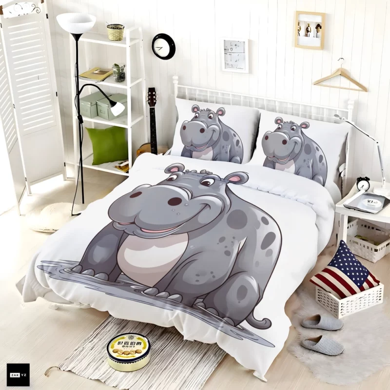 Smiling Hippo in the Water Bedding Set