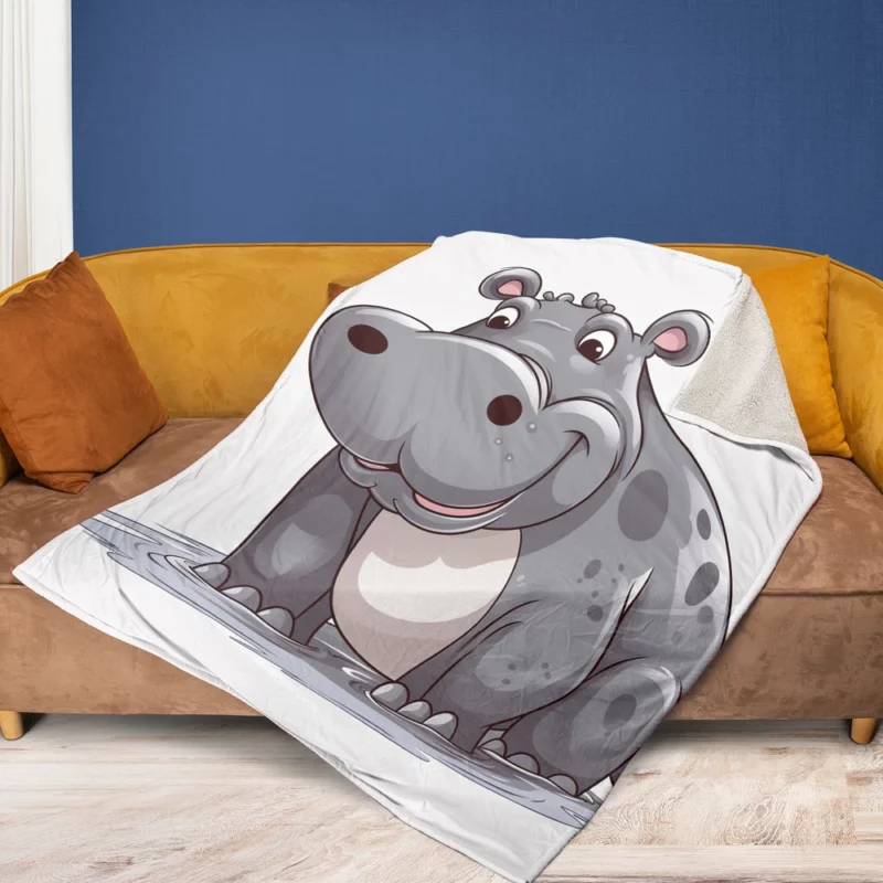Smiling Hippo in the Water Fleece Blanket 1