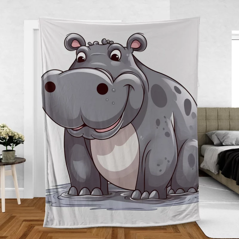 Smiling Hippo in the Water Fleece Blanket