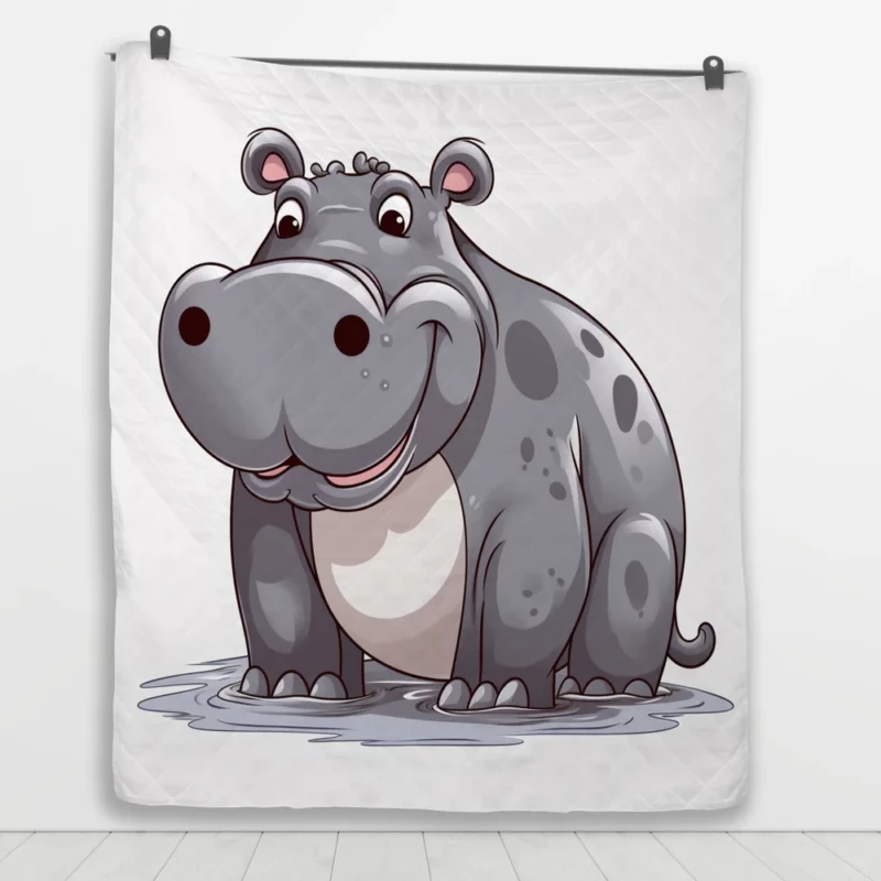 Smiling Hippo in the Water Quilt Blanket 1